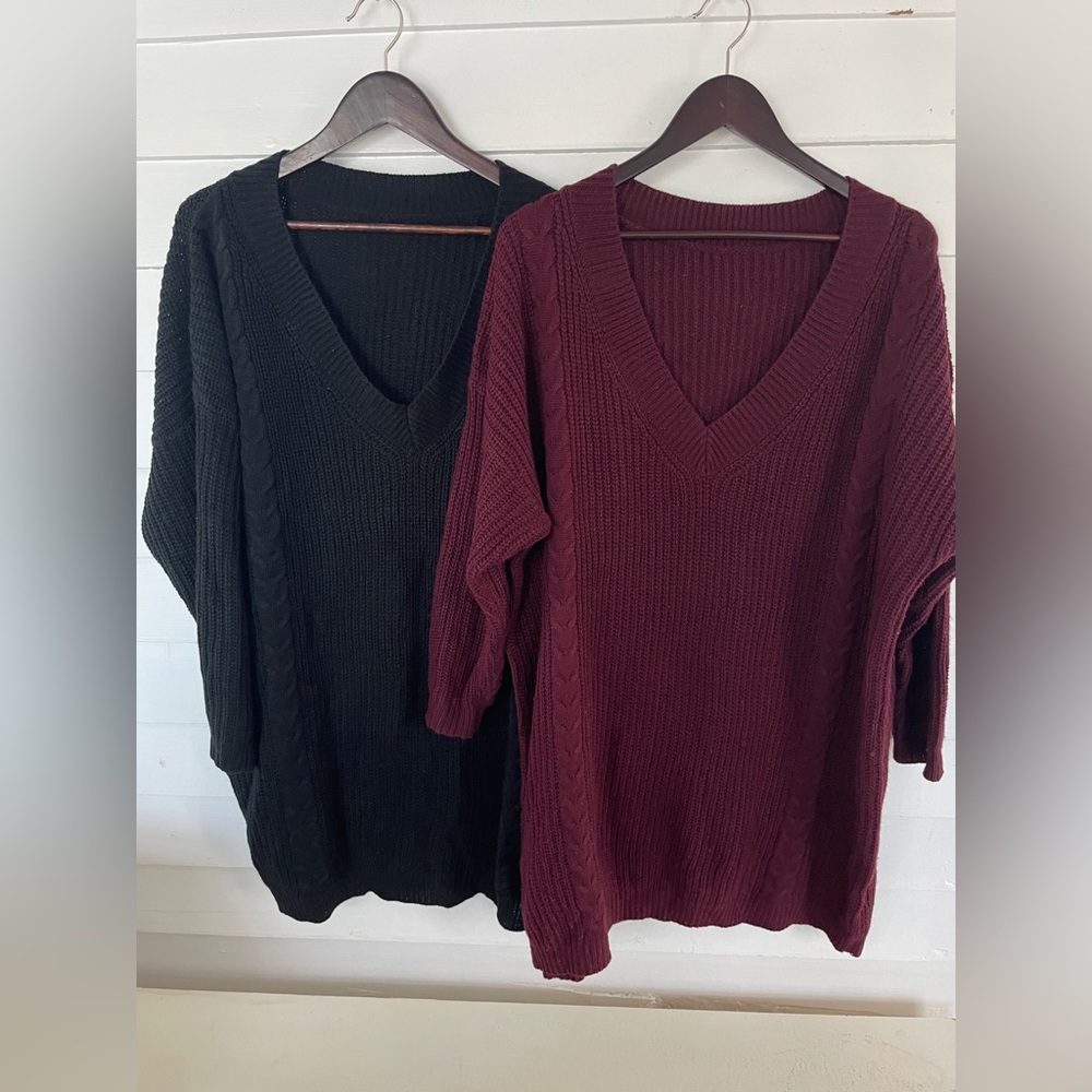 2 Ribbed Oversized SHEIN V-Neck Sweater Dress